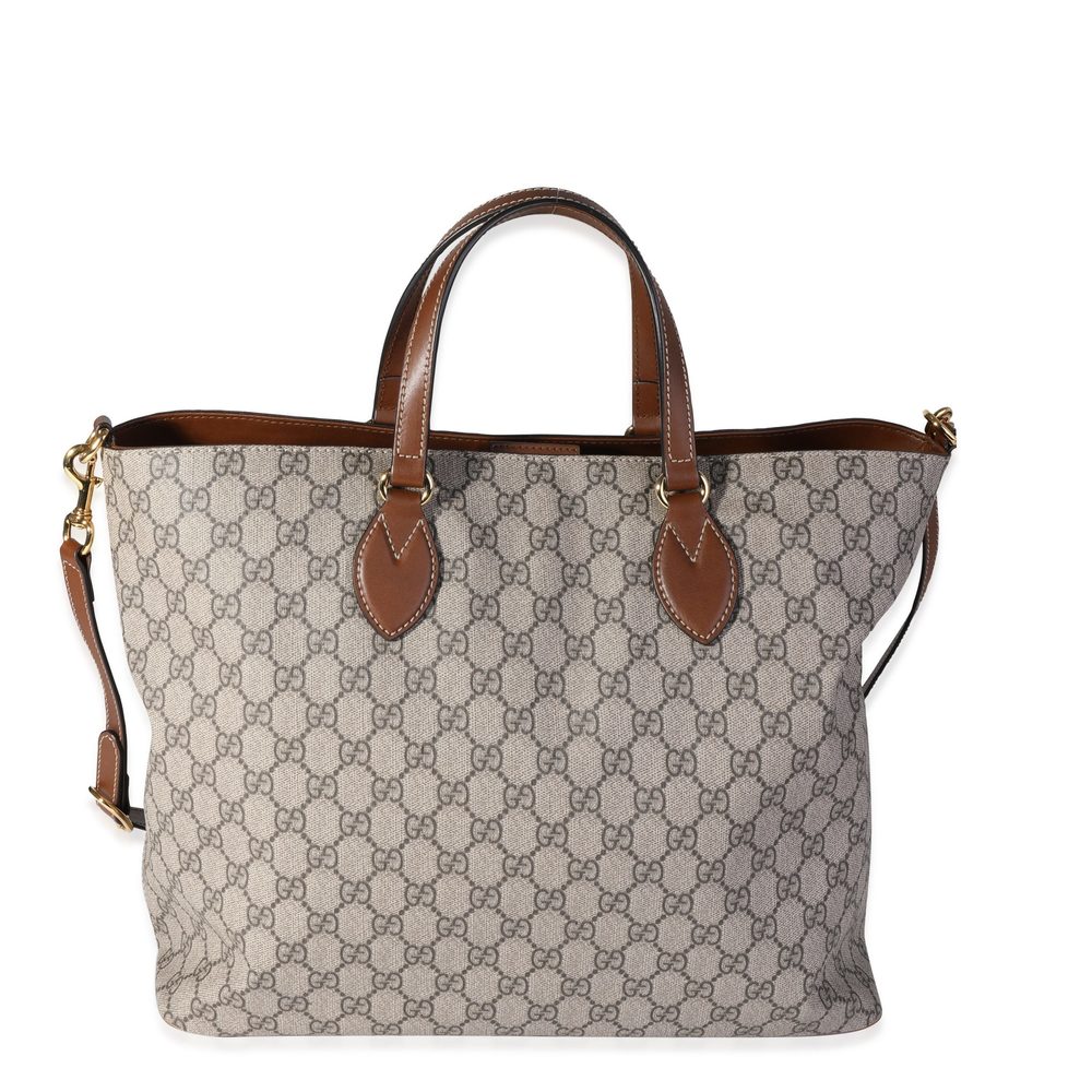 Gucci Soft GG Supreme Canvas & Brown Leather Crossbody Tote